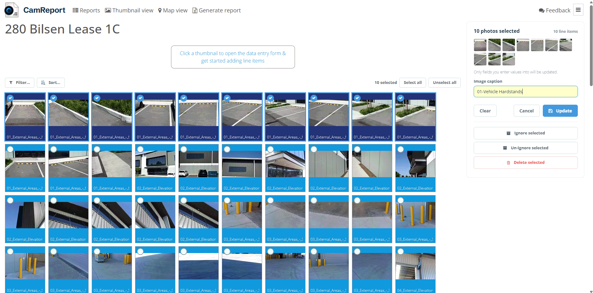 Bulk arrange and caption images in CamReport