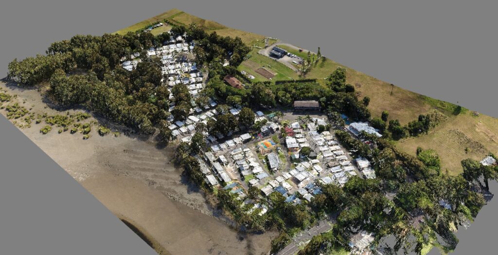 A 'point cloud' - a 3D model that has been created by an aerial drone taking hundreds of images, and software which is able to relate the imagery to datum points to provide a measurable model. Image credit: Byron Bay Surveying Pty Ltd