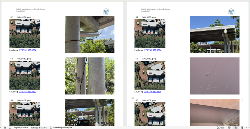 Beyond Condition CamReport with mapped images including drop pins and hyperlinks